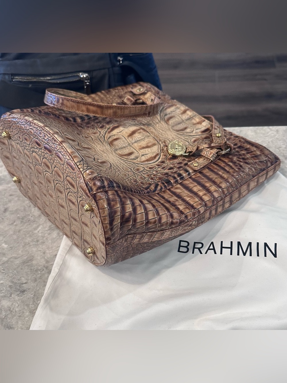 Brahmin Melbourne Croc Embossed Leather Tote Bag with Branded Dust Bag - EUC